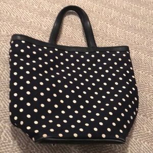 Talbots bucket bag.  Navy and white polka dots.